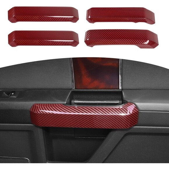 4pcs Car Inner Door Handle Cover Red Carbon Fiber Trim For Ford F150 15-20 - Picture 1 of 4